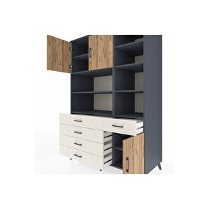 Kronos Dolap 9 Raflı 5 Çekmeceli 3 Kapaklı 132x59x195 Antrasit-çam/aytaşı