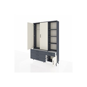 Arges Dolap 5 Raflı 4 Çekmeceli Tek Askılı 132x30x195 Antrasit-aytaşı/antrasit