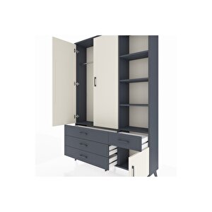 Arges Dolap 5 Raflı 4 Çekmeceli Tek Askılı 132x30x195 Antrasit-aytaşı/antrasit