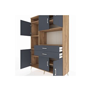 Hyperion Gardrop 8 Raflı 2 Çekmeceli 6 Kapaklı 132x44x195 Çam-antrasit