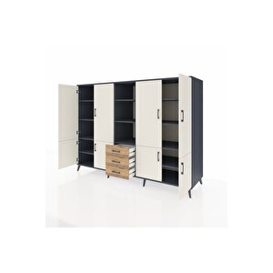 Kronos Dolap 11 Raflı 3 Çekmeceli 8 Kapaklı 220x59x163 Antrasit-aytaşı/çam