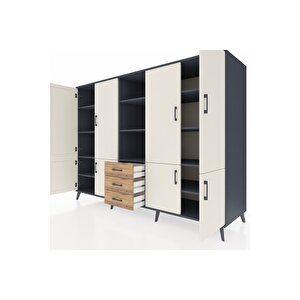 Kronos Dolap 11 Raflı 3 Çekmeceli 8 Kapaklı 220x59x163 Antrasit-aytaşı/çam