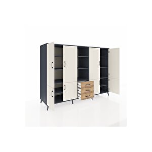 Kronos Dolap 11 Raflı 3 Çekmeceli 8 Kapaklı 220x59x163 Antrasit-aytaşı/çam