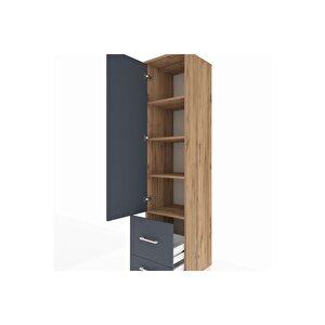 Hyperion Dolap 4 Raflı 2 Çekmeceli Tek Kapaklı 44x44x195 Çam-antrasit