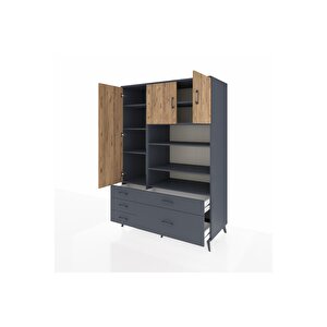 Kronos Dolap 9 Raflı 5 Çekmeceli 3 Kapaklı 132x59x195 Antrasit-çam/antrasit