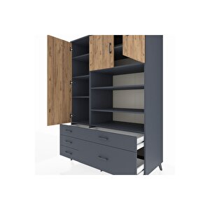 Kronos Dolap 9 Raflı 5 Çekmeceli 3 Kapaklı 132x59x195 Antrasit-çam/antrasit