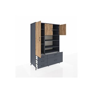 Kronos Dolap 9 Raflı 5 Çekmeceli 3 Kapaklı 132x59x195 Antrasit-çam/antrasit