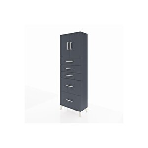 Arges Dolap 2 Raflı 5 Çekmeceli 2 Kapaklı 60x30x182 Antrasit-antrasit