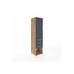 Hyperion Dolap 3 Raflı 3 Çekmeceli Tek Kapaklı 44x44x195 Çam-antrasit