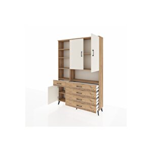 Arges Dolap 8 Raflı 5 Çekmeceli 3 Kapaklı 132x30x195 Çam-aytaşı/çam