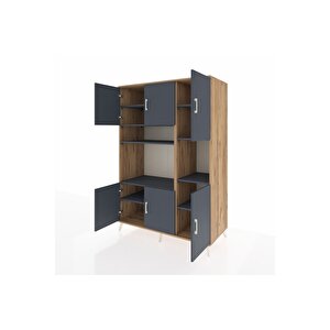 Kronos Dolap 9 Raflı 6 Kapaklı 132x59x195 Çam-antrasit/antrasit