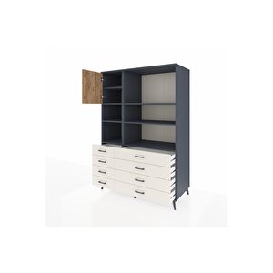 Kronos Dolap 7 Raflı 8 Çekmeceli Tek Kapaklı  132x59x195 Antrasit-çam/aytaşı