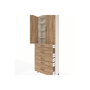 Arges Dolap 4 Raflı 5 Çekmeceli 2 Kapaklı 88x30x243 Aytaşı-çam