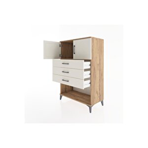 Hyperion Dolap Tek Raflı 3 Çekmeceli 2 Kapaklı 88x44x134 Çam-aytaşı