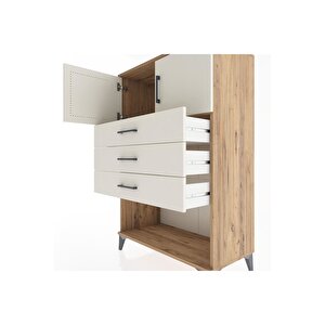 Hyperion Dolap Tek Raflı 3 Çekmeceli 2 Kapaklı 88x44x134 Çam-aytaşı