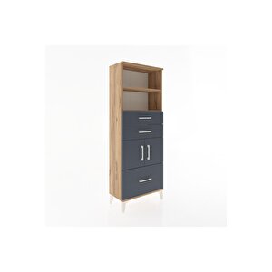 Arges Dolap 3 Raflı 3 Çekmeceli 2 Kapaklı 60x30x163 Çam-antrasit