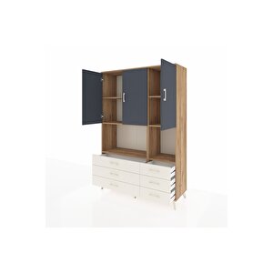 Hyperion Dolap 6 Raflı 6 Çekmeceli 3 Kapaklı 132x44x195 Çam-antrasit/aytaşı