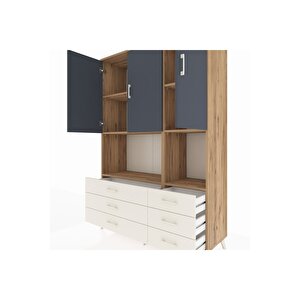 Hyperion Dolap 6 Raflı 6 Çekmeceli 3 Kapaklı 132x44x195 Çam-antrasit/aytaşı