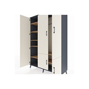 Hyperion Dolap 7 Raflı 5 Kapaklı Tek Askılı 132x44x195 Antrasit-aytaşı/çam