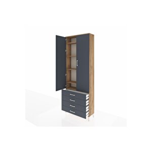 Arges Dolap 5 Raflı 4 Çekmeceli 2 Kapaklı 88x30x243 Çam-antrasit