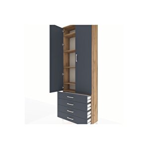 Arges Dolap 5 Raflı 4 Çekmeceli 2 Kapaklı 88x30x243 Çam-antrasit