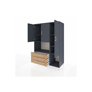 Kronos Dolap 6 Raflı 3 Çekmeceli 3 Kapaklı 132x59x195 Antrasit-antrasit/çam