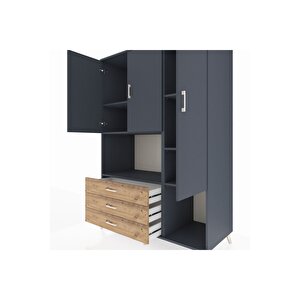 Kronos Dolap 6 Raflı 3 Çekmeceli 3 Kapaklı 132x59x195 Antrasit-antrasit/çam