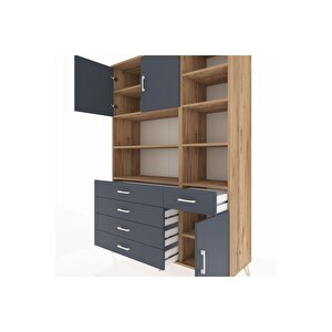 Hyperion Gardrop 9 Raflı 5 Çekmeceli 3 Kapaklı 132x44x195 Çam-antrasit