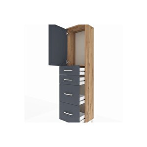 Arges Dolap Tek Raflı 4 Çekmeceli Tek Kapaklı 44x30x182 Çam-antrasit