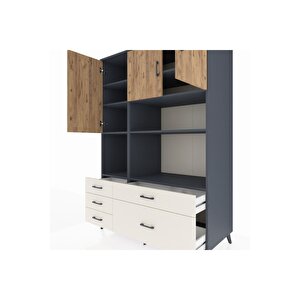 Kronos Dolap 8 Raflı 5 Çekmeceli 3 Kapaklı 132x59x195 Antrasit-çam/aytaşı