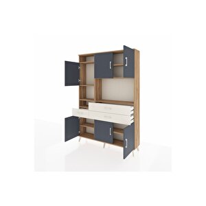 Arges Dolap 9 Raflı 3 Çekmeceli 6 Kapaklı 132x30x195 Çam-antrasit/aytaşı