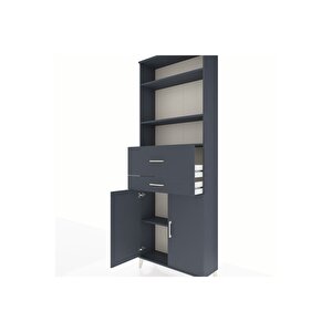 Arges Dolap 4 Raflı 2 Çekmeceli 2 Kapaklı 88x30x243 Antrasit-antrasit