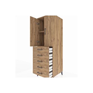 Kronos Dolap 2 Raflı 5 Çekmeceli 2 Kapaklı 60x59x182 Çam-çam