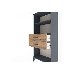 Arges Dolap 2 Raflı 2 Çekmeceli 60x30x134 Antrasit-çam