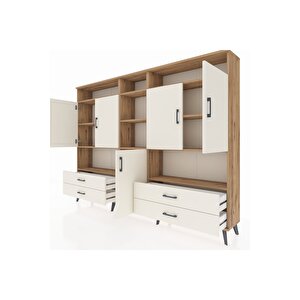 Arges Dolap 12 Raflı 4 Çekmeceli 5 Kapaklı 220x30x163 Çam-aytaşı