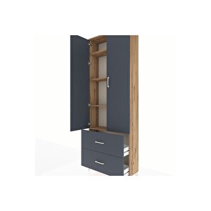 Arges Dolap 4 Raflı 2 Çekmeceli 2 Kapaklı 88x30x243 Çam-antrasit