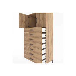 Hyperion Dolap Tek Raflı 7 Çekmeceli 2 Kapaklı 88x44x182 Çam-çam
