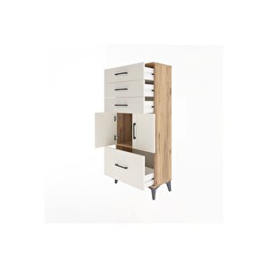 Arges Dolap Tek Raflı 4 Çekmeceli 2 Kapaklı 60x30x134 Çam-aytaşı