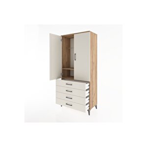 Hyperion Dolap 2 Raflı 4 Çekmeceli Tek Askılı 88x44x195 Çam-aytaşı