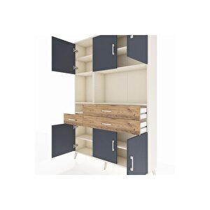 Arges Dolap 9 Raflı 3 Çekmeceli 6 Kapaklı 132x30x195 Aytaşı-antrasit/çam