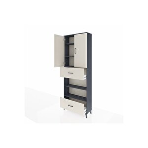 Arges Dolap 5 Raflı 2 Çekmeceli 2 Kapaklı 88x30x243 Antrasit-aytaşı
