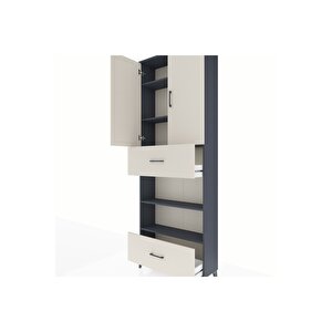 Arges Dolap 5 Raflı 2 Çekmeceli 2 Kapaklı 88x30x243 Antrasit-aytaşı