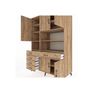 Kronos Dolap 9 Raflı 5 Çekmeceli 5 Kapaklı 132x59x195 Çam-çam/çam
