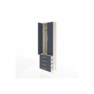 Arges Dolap 2 Raflı 4 Çekmeceli Tek Askılı 60x30x221 Aytaşı-antrasit