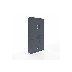 Arges Dolap 3 Raflı 3 Çekmeceli 2 Kapaklı 88x30x182 Antrasit-antrasit
