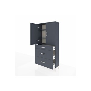 Arges Dolap 3 Raflı 3 Çekmeceli 2 Kapaklı 88x30x182 Antrasit-antrasit