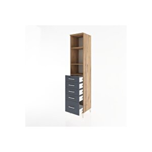 Hyperion Dolap 3 Raflı 5 Çekmeceli 44x44x221 Çam-antrasit