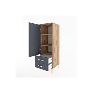 Hyperion Dolap 3 Raflı 2 Çekmeceli Tek Kapaklı 44x44x134 Çam-antrasit