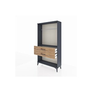 Arges Dolap Tek Raflı 2 Çekmeceli Tek Askılı 88x30x163 Antrasit-çam