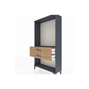 Arges Dolap Tek Raflı 2 Çekmeceli Tek Askılı 88x30x163 Antrasit-çam